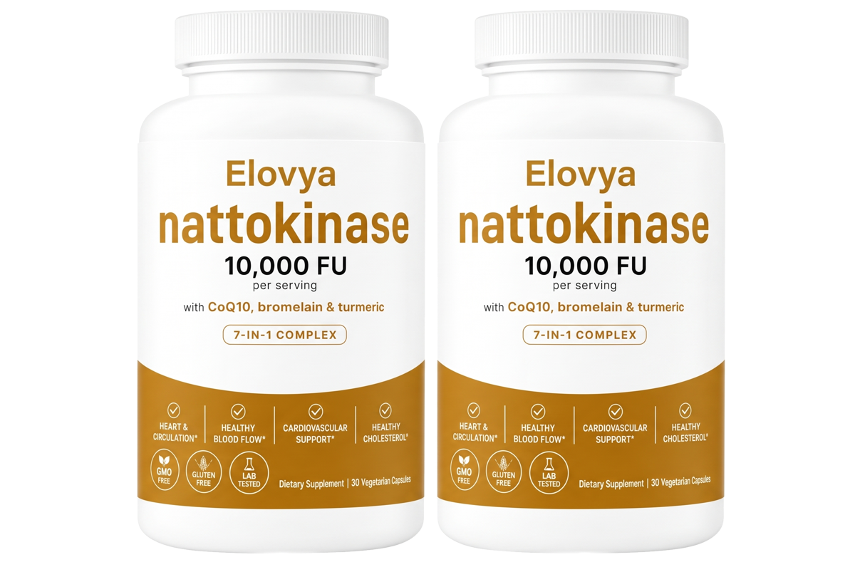 Two Elovya Nattokinase bottles