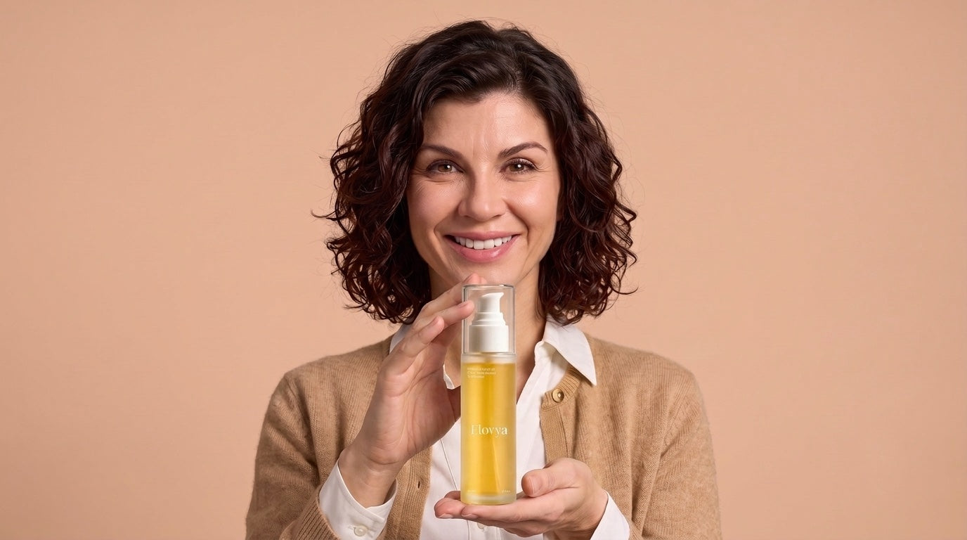 Elovya Peptide Body Oil held by model